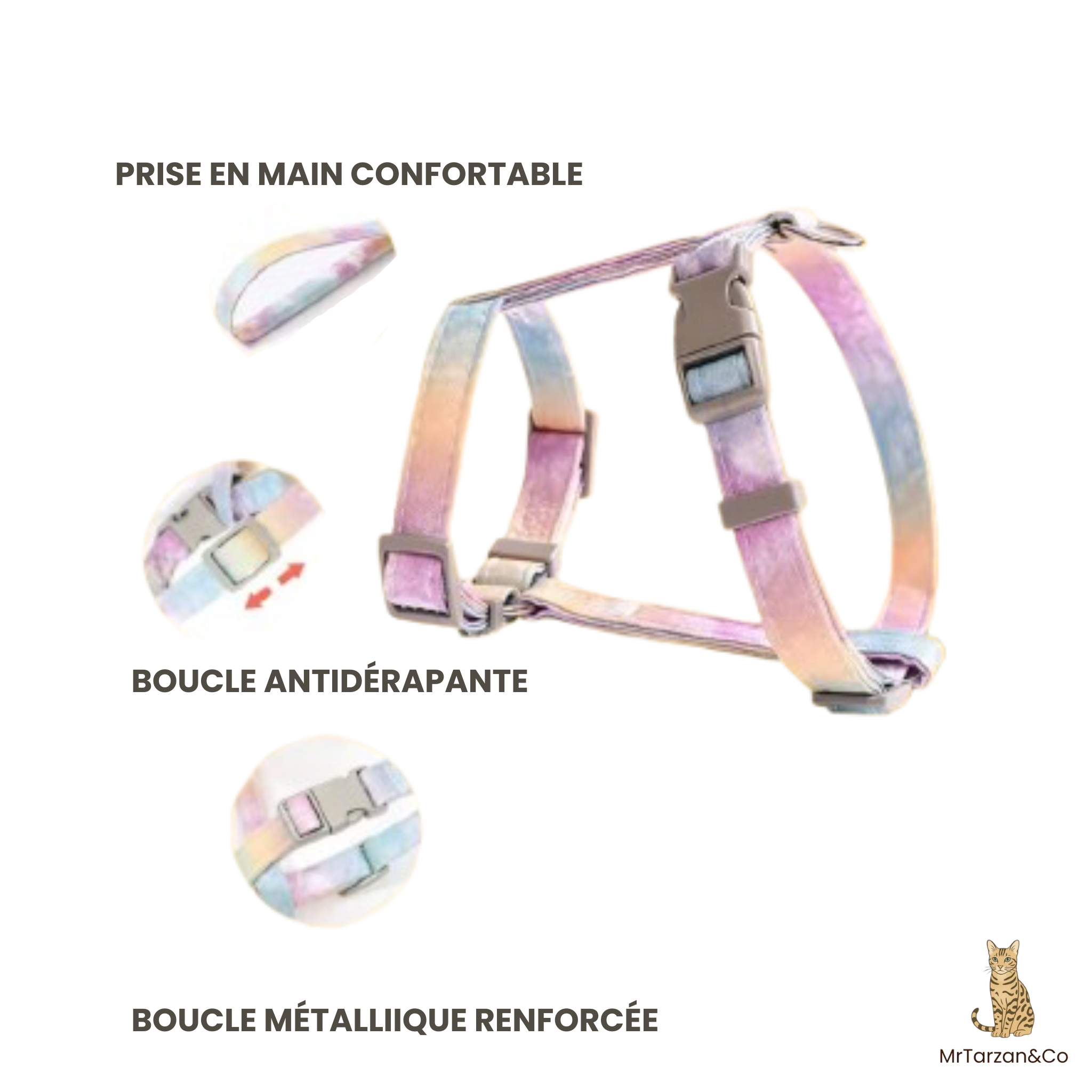 Harnais & laisse pastel pour chat ou petit chien